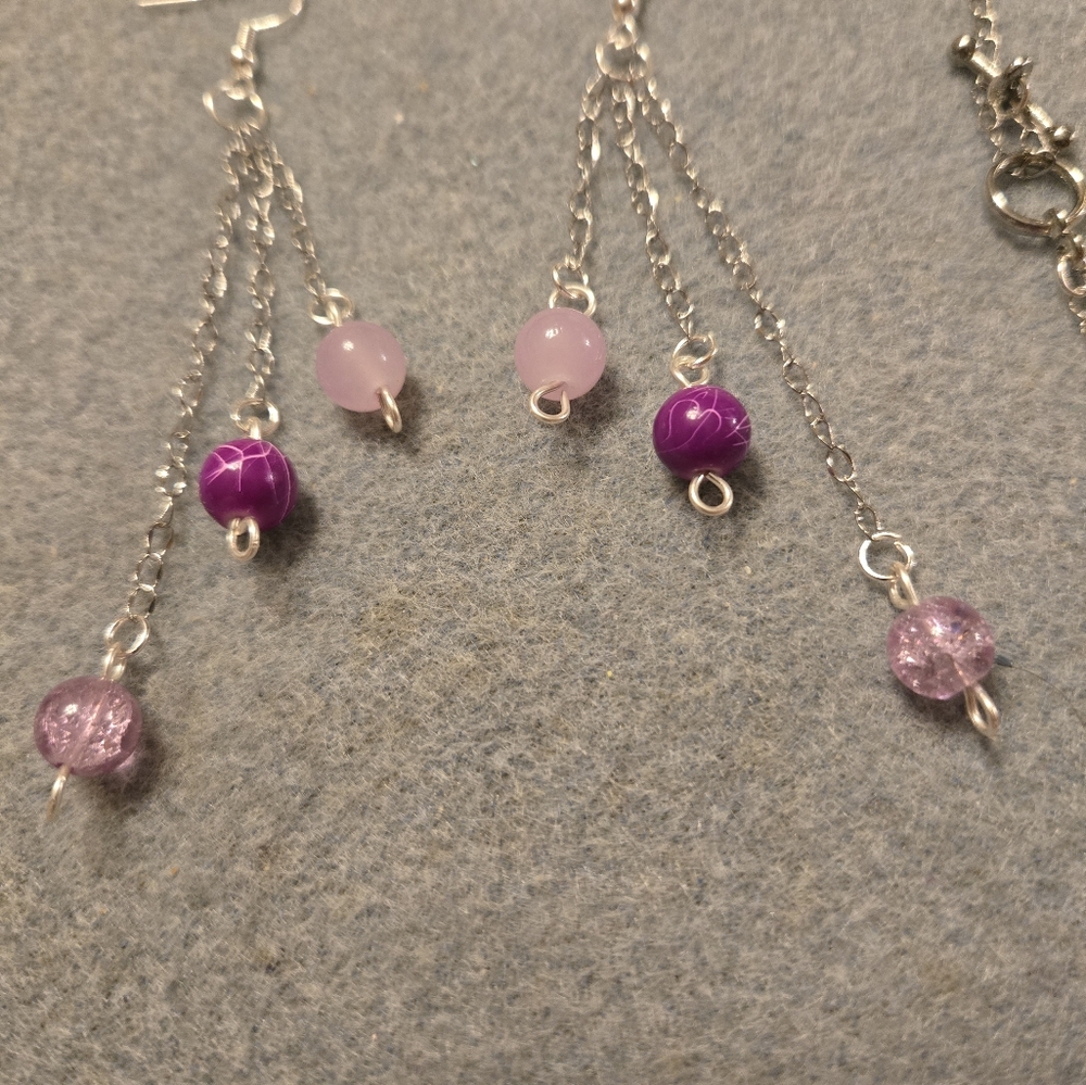 Hand Crafted Silver Chain and Pink Glass Bead Dangle Earrings